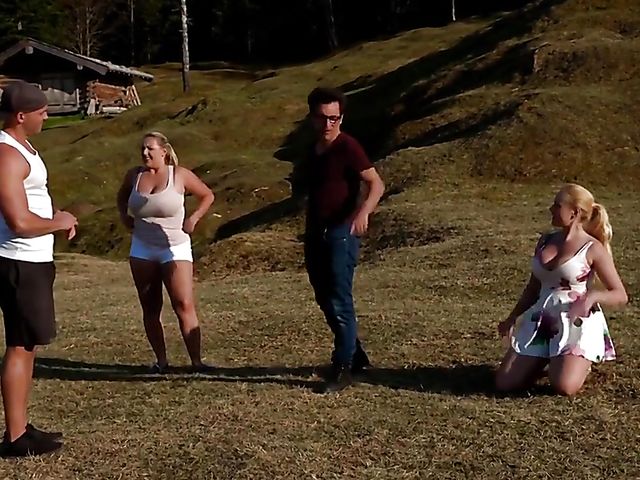 Big tits outdoor fun in the mountains with voluptuous Angel Wicky