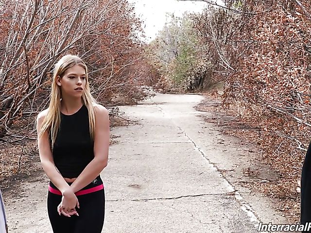 Sporty white girl Leah Lee has a threesome with two thugs in Interracial Pickups