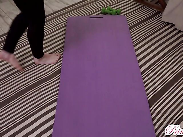 Black leggings fuck and doggystyle creampie with fit blonde Emma Starletto