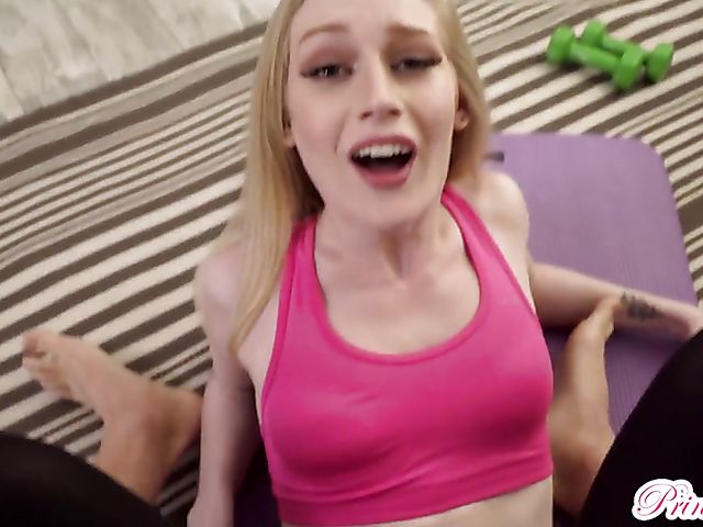 Black leggings fuck and doggystyle creampie with fit blonde Emma Starletto