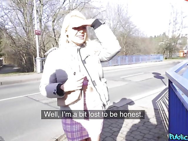 Blonde British slut Gina Varney gets pounded by the public agent in the Czech Republic