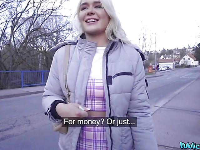 Blonde British slut Gina Varney gets pounded by the public agent in the Czech Republic
