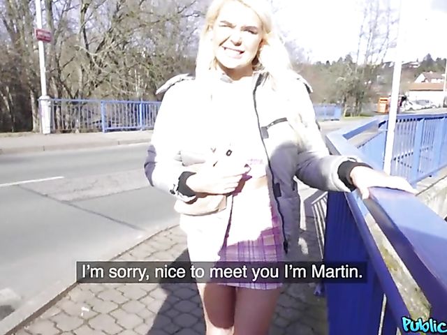 Blonde British slut Gina Varney gets pounded by the public agent in the Czech Republic