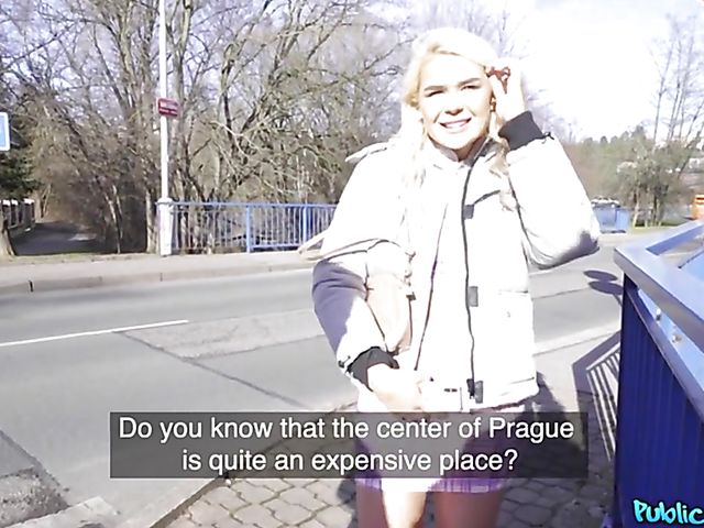 Blonde British slut Gina Varney gets pounded by the public agent in the Czech Republic