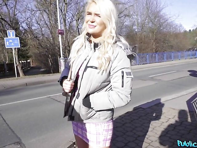 Blonde British slut Gina Varney gets pounded by the public agent in the Czech Republic