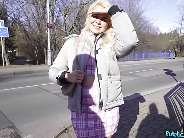 Blonde British slut Gina Varney gets pounded by the public agent in the Czech Republic