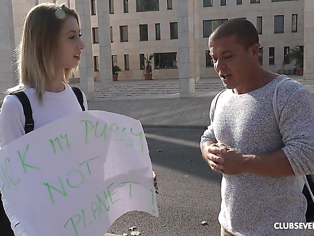 Slim teen Arietta Young saves the planet with her pussy