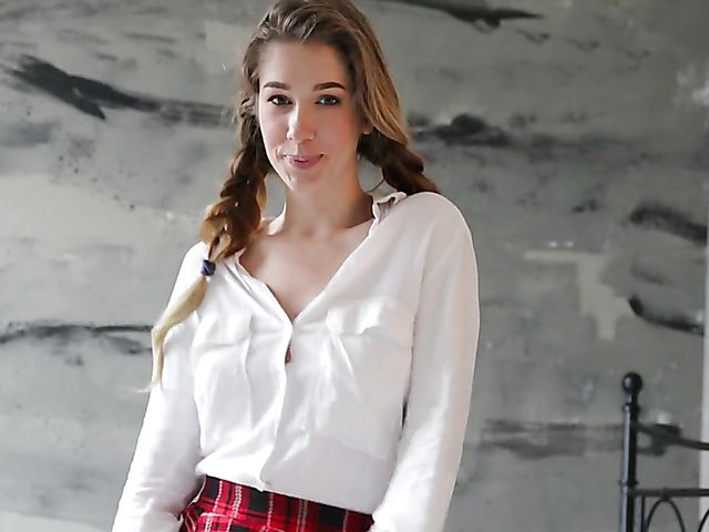 Babelicious schoolgirl strip with Genevieve Gandi