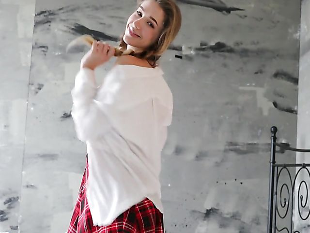 Babelicious schoolgirl strip with Genevieve Gandi