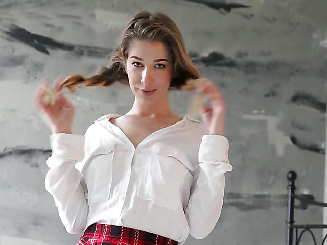 Babelicious schoolgirl strip with Genevieve Gandi