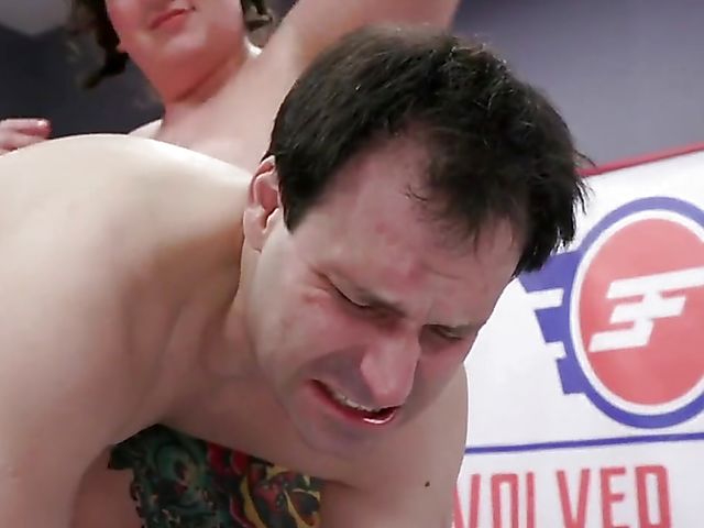 Nude mixed wrestling femdom fight and pegging with BBW Mimosa