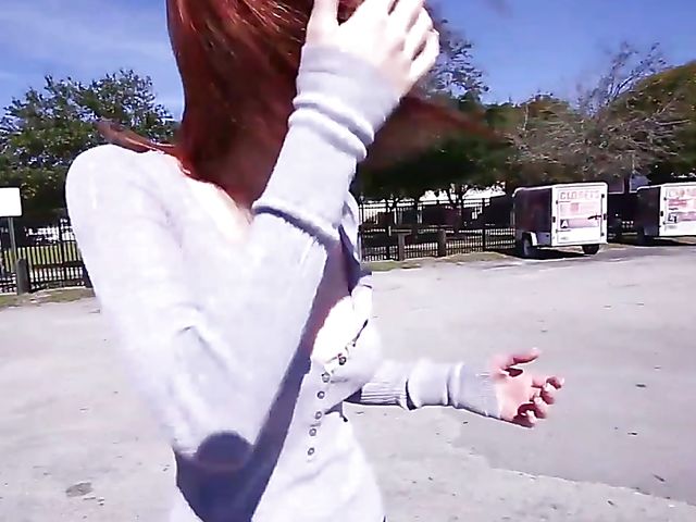 Charming redhead big tits flashing and fucking