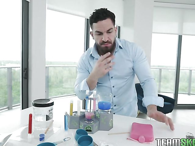 Teen braces girl with glasses Binky Beaz is interested in chemistry and cock 