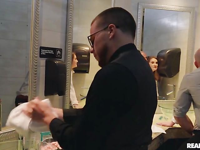 Sex in the public bathroom with big natural boobs girl Kara Lee