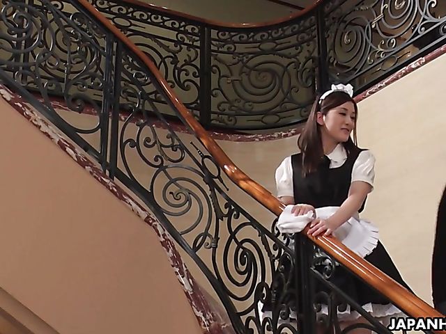 Sperm hungry maid Anna Kimijima gives a good Japanese blowjob to a sleeping guy