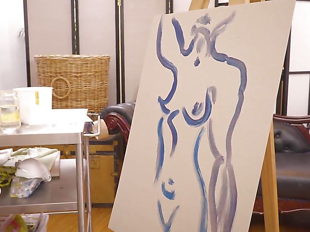 Hot masturbation solo with big titted painter Jordan J