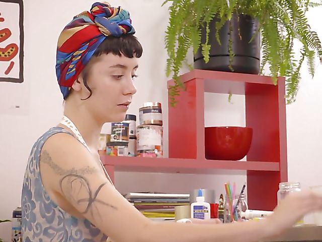 Hot masturbation solo with big titted painter Jordan J