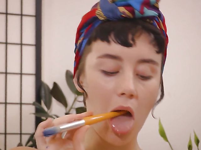 Hot masturbation solo with big titted painter Jordan J
