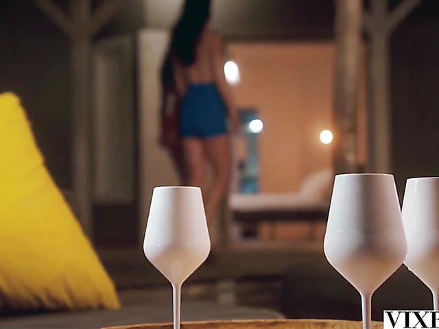 Passionate outdoor threesome by the pool with Evelyn Claire and Misha Cross