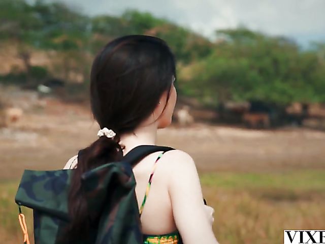 Passionate outdoor threesome by the pool with Evelyn Claire and Misha Cross