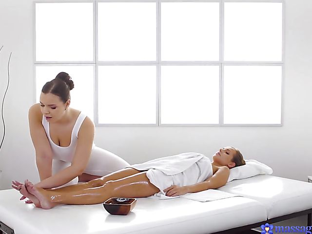 Oiled massage lesbians Sofia Lee and Kinuski love it so much
