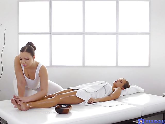 Oiled massage lesbians Sofia Lee and Kinuski love it so much