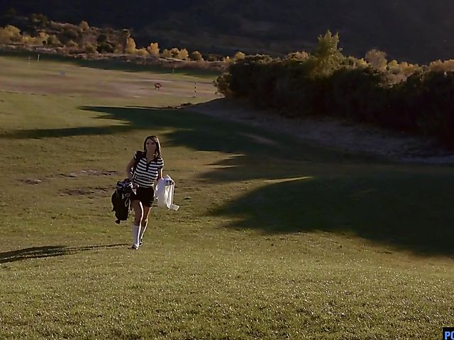 Golf girl with huge natural tits Gabbie Carter loves it hard