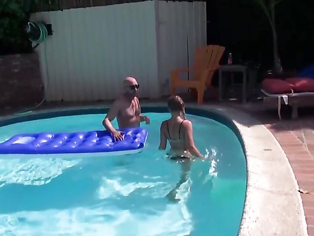 Summer pool fun and outdoor sex with his slim stepsister Sydney Cole
