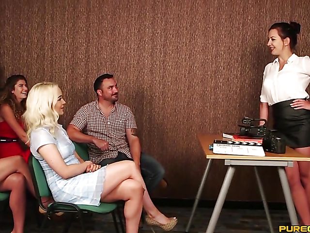 Film school CFNM handjob and blowjob with Candice Demellza, Lana Harding, Luci Reign and Tindra Frost