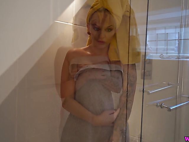 Jerk off instruction from big tits British Louise Lee in the bathroom