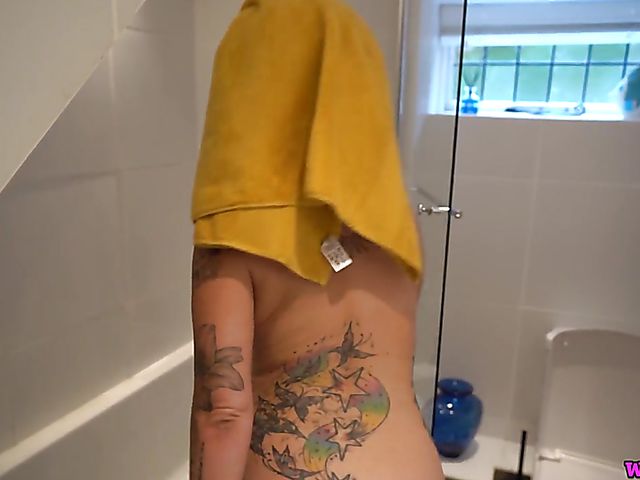 Jerk off instruction from big tits British Louise Lee in the bathroom