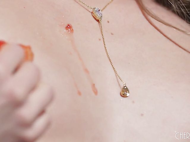 Naomi Swann - Strawberry and pink dildo masturbation in black stockings