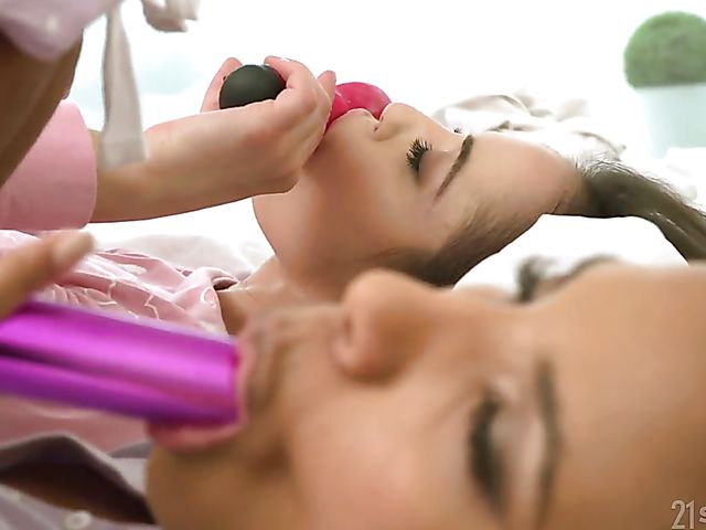 Interracial lesbian slumber party with Angelika Grays, Anastasia Brokelyn and Romy Indy