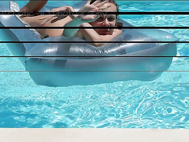 Skinny nude girl Mira outdoor fingering solo in the pool on a sunny day