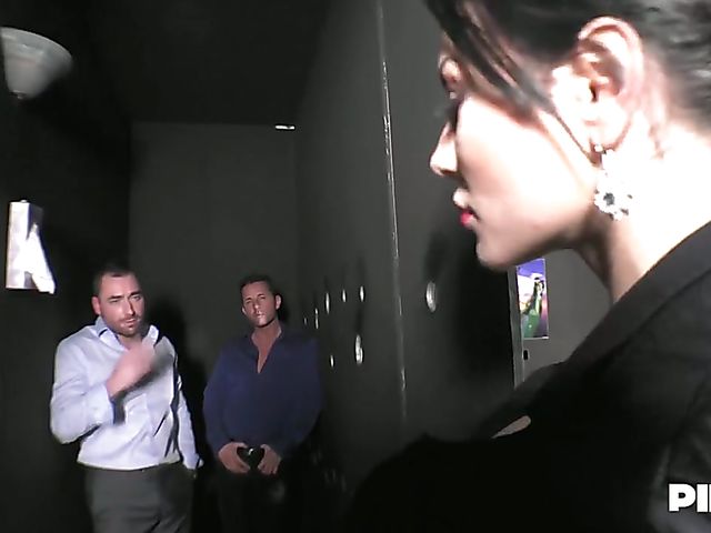 Gloryhole sex and black stockings DP with elegant busty woman Amandha Fox