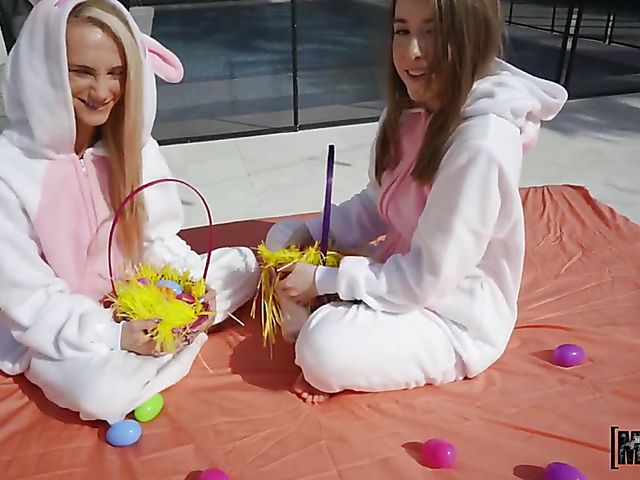 Petite threesome outdoors on Easter Sunday with Alice Merches and Sadie Hartz