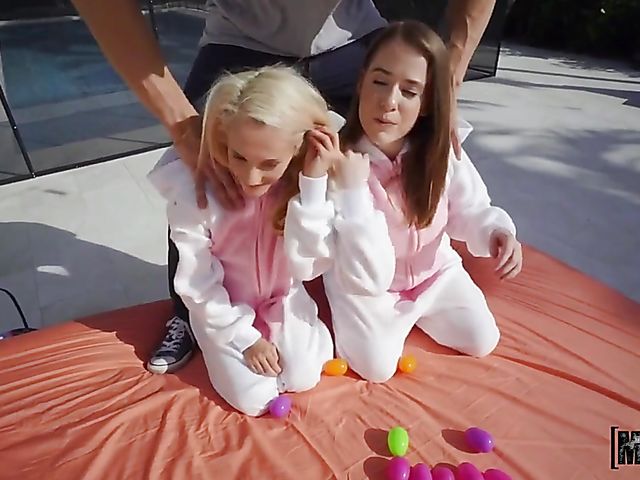 Petite threesome outdoors on Easter Sunday with Alice Merches and Sadie Hartz