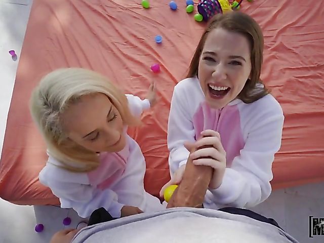 Petite threesome outdoors on Easter Sunday with Alice Merches and Sadie Hartz