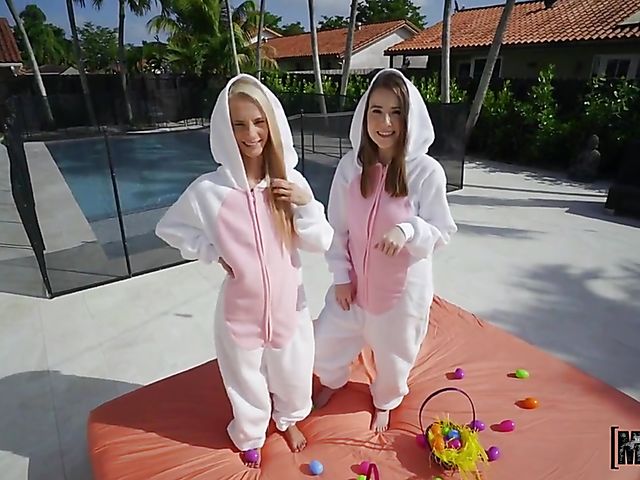 Petite threesome outdoors on Easter Sunday with Alice Merches and Sadie Hartz