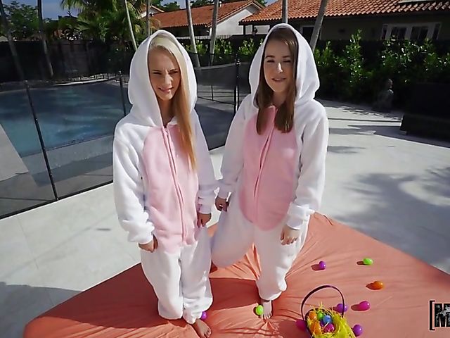 Petite threesome outdoors on Easter Sunday with Alice Merches and Sadie Hartz