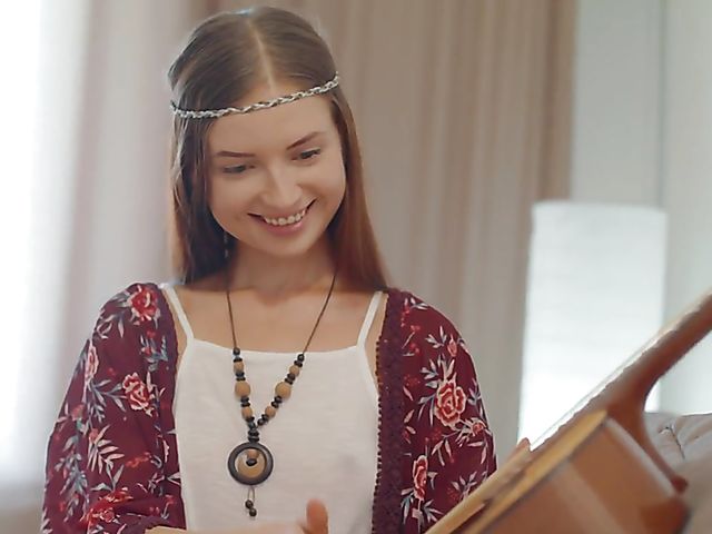 Taylor is a cute hippie babe with a lovely shaved pussy