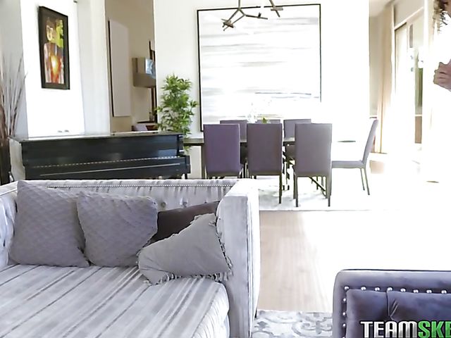 Ebony lesbian Gia Gelato gets her shaved skinny pussy eaten by Natasha Ianova