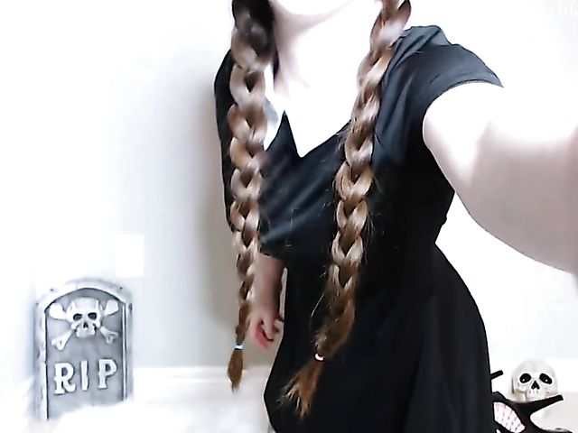 Pigtailed goth teen in fishnets LilCanadianGirl rides dildo