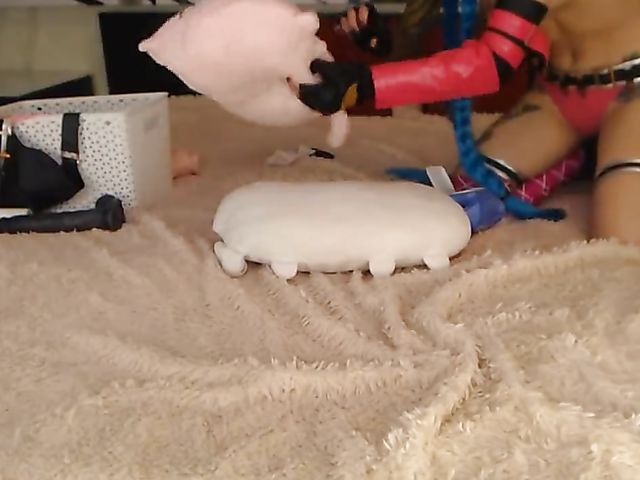 Blue hair webcam girl loves her black dildo and pink vibrator