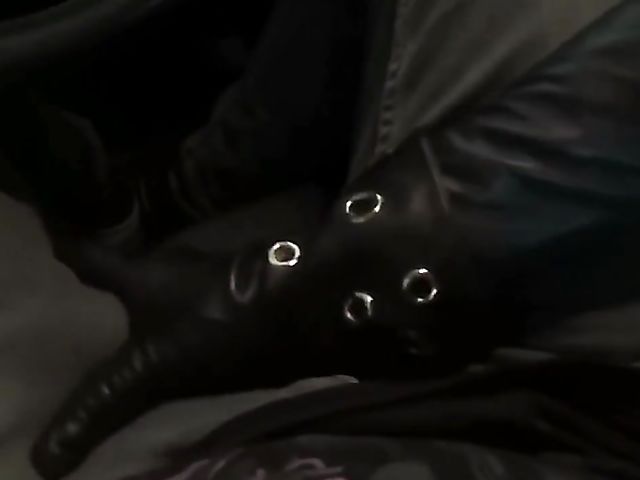 Kinky girlfriend in leather blowjob gloves on