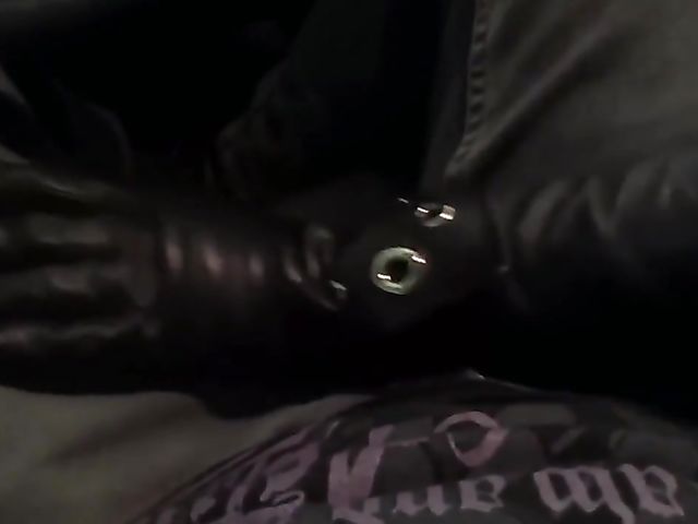 Kinky girlfriend in leather blowjob gloves on