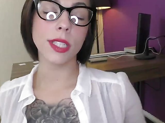 POV busty blowjob with glasses with tattooed Harlow Harrison