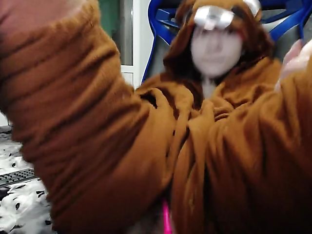 Webcam teen anal dildoing in a funny costume