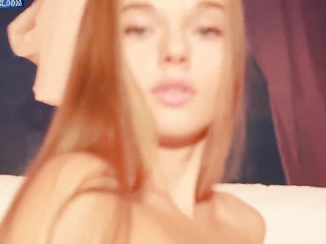 Teen babe in stockings Milena D posing and showing her hairy snatch