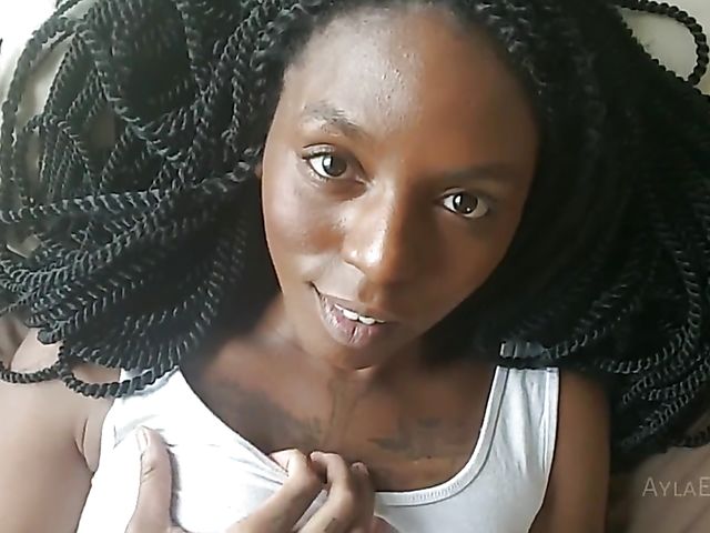 Ayla - Ebony fingering her hairy black pussy with her panties on